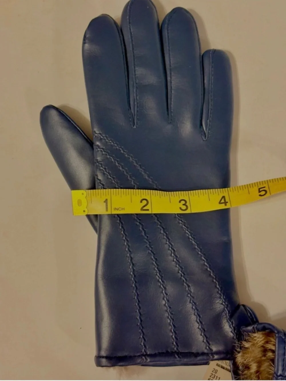 Vintage Ladies Gloves Navy Montgomery Ward Rabbit Fur Lined Vinyl NWT Sz M Retro